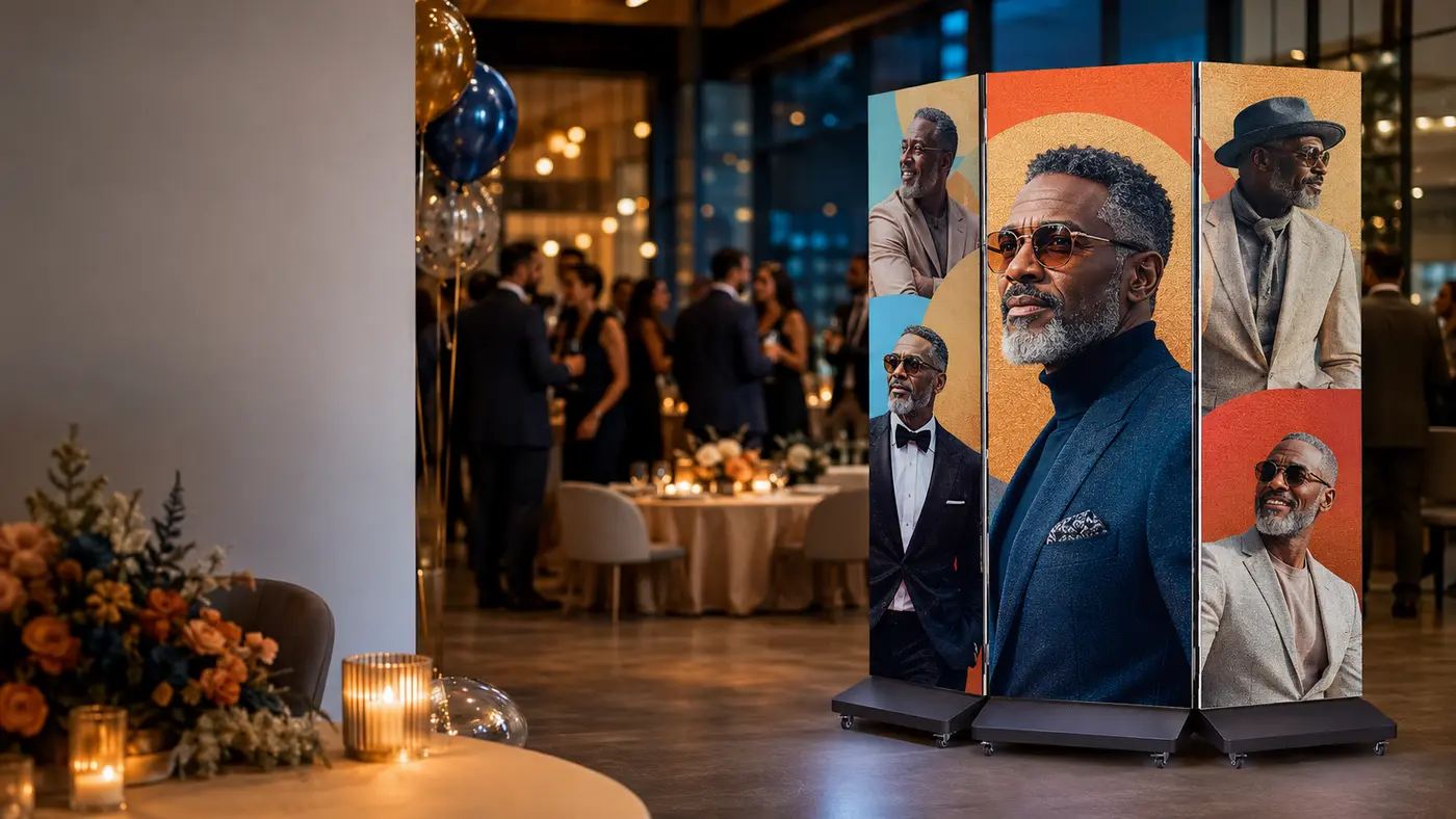 407MOTION LED Tri-Folder displaying milestone birthday portraits