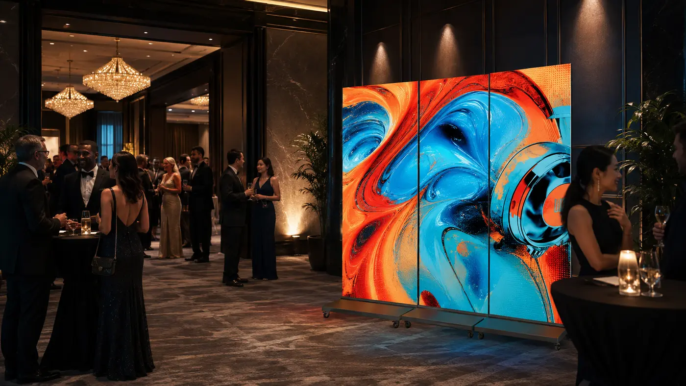 Expanded 407MOTION LED Tri-Folder at a corporate reception