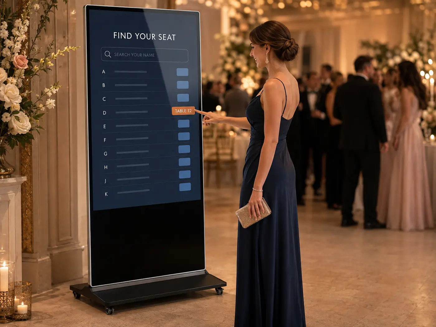 Wedding guest finding a table on the 407MOTION touchscreen